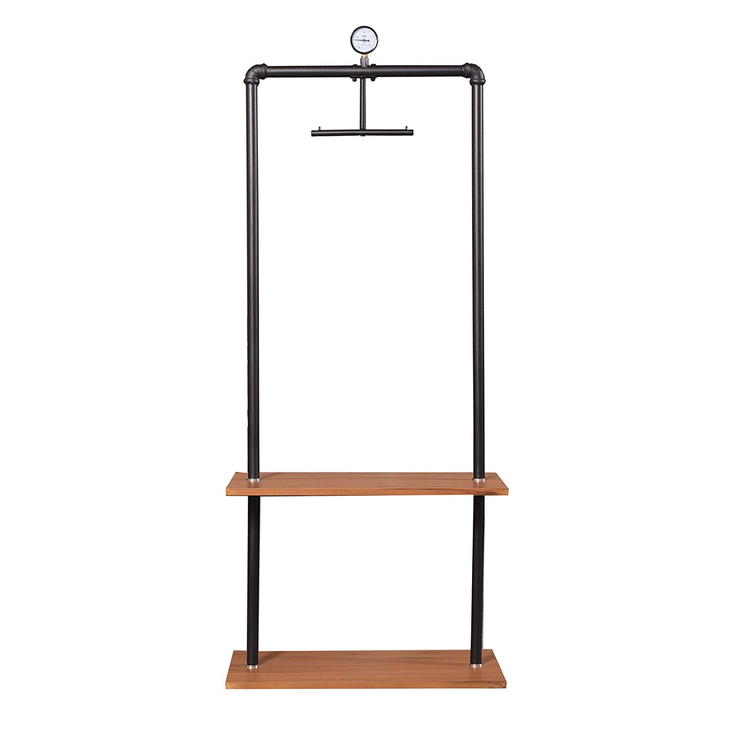 Furinno Garment Rack with Shelves, Metal, Plastic and Wood, Antique Espresso