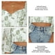 thumbnail image 5 of Camiseta de gasa con cuello en V para mujer, mangas medias abullonadas, pecho plisado, tipo corto, estampado floral, camiseta verde XL, 5 of 6