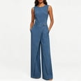thumbnail image 2 of SZJXBUY Plus Size Denim Jumpsuits for Women Summer Casual Crewneck Wide Leg Sleeveless Jean Rompers Lightweight Loose Distressed One Piece Overalls Blue,S, 2 of 6