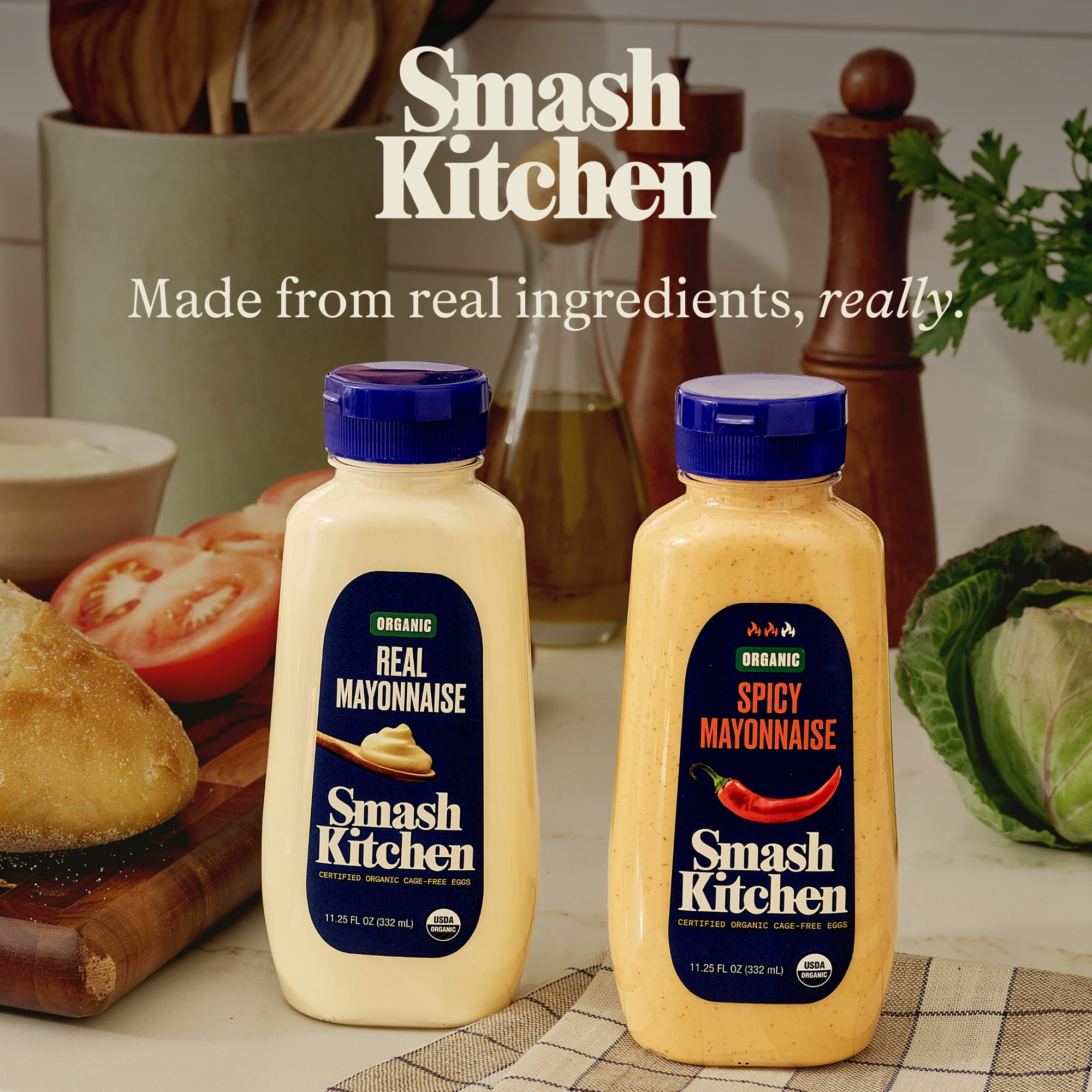 (12 pack) Smash Kitchen Organic Real Mayonnaise, 11.25 fl oz Bottle