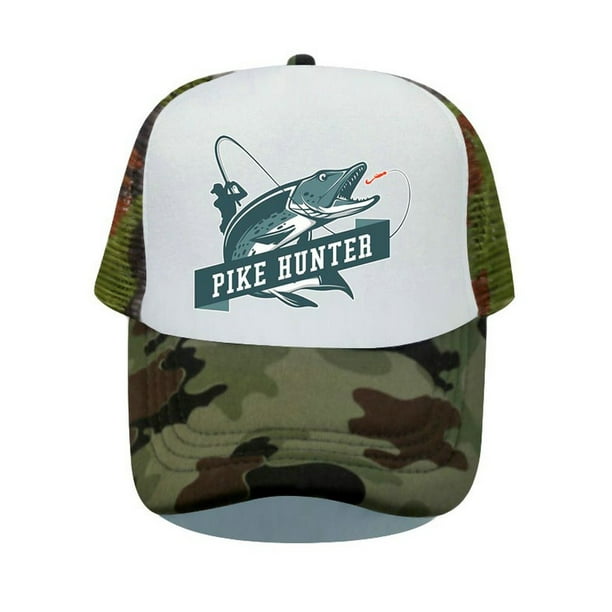 Cool Fisherman Printing Trucker Hat Pike Hunter Fishing Rod Mesh Snapback Caps Fishing Lures Drift Breathable Baseball Cap YP03556 60cm for adult Gao Jinjia LED Walmart en linea