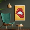 thumbnail image 2 of Abstract Art Wall Art with Frame, Retro Pop Art Style Inspired Woman Lips Comic Strip Effects Kissing, Printed Fabric Poster for Bathroom Living Room, 23" x 35", Orange and Vermilion, by Ambesonne, 2 of 2