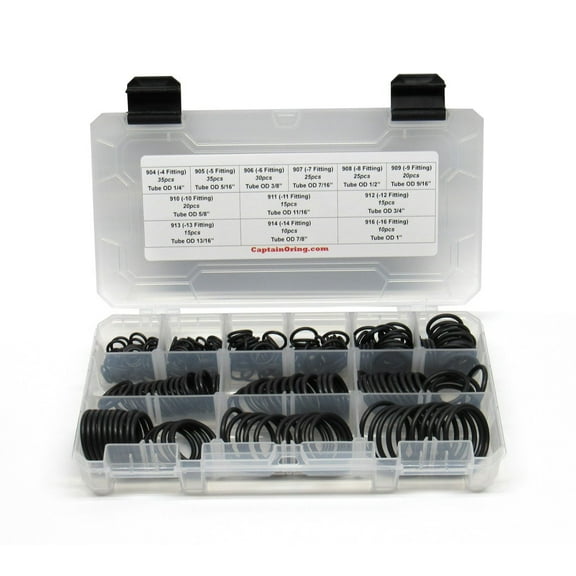 Captain O-Ring 255 Piece BOSS Hydraulic BN70 SAE 900 O-Ring Kit 255pc: 904, 905, 906, 907, 908, 909, 910, 911, 912, 913, 914, 916 buna nitrile orings in plastic divider case