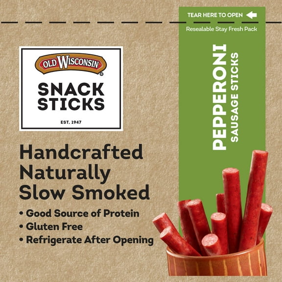 Old Wisconsin Snack Sticks, AIF4 Pepperoni, 6-Ounce Package