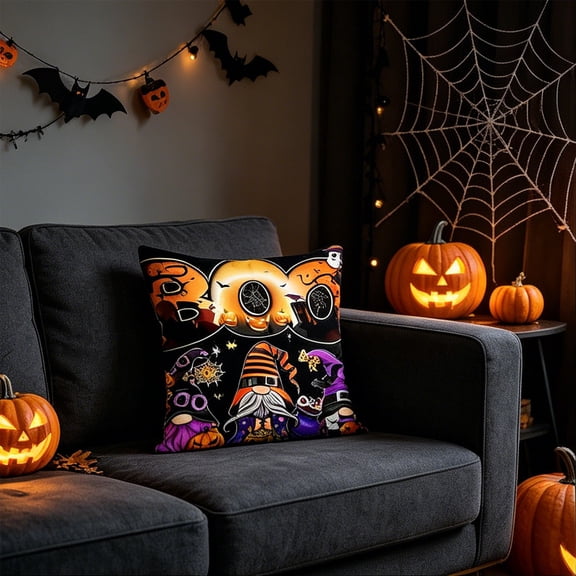 erdimoy 4 Pack Halloween Gnome Throw Pillow Covers, 17.72 Inch Pumpkin Spider Web Witch Cauldron Cushion Cases, Spooky Fall Sofa Porch Home Decor
