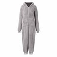 thumbnail image 2 of AUNVITO Women's Fleece Hooded Front Zipper Long Sleeve Jumpsuit Cozy and Comfortable Loungewear Style, 2 of 6