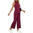 thumbnail image 5 of Snorda 2 Piece Outfits for Women Sleeveless Crop Tops and Elastci Waist Wide Leg Pants Summer Ladies Casual Stretchy Look Set Everyday Outing Vacation Wear, 5 of 5