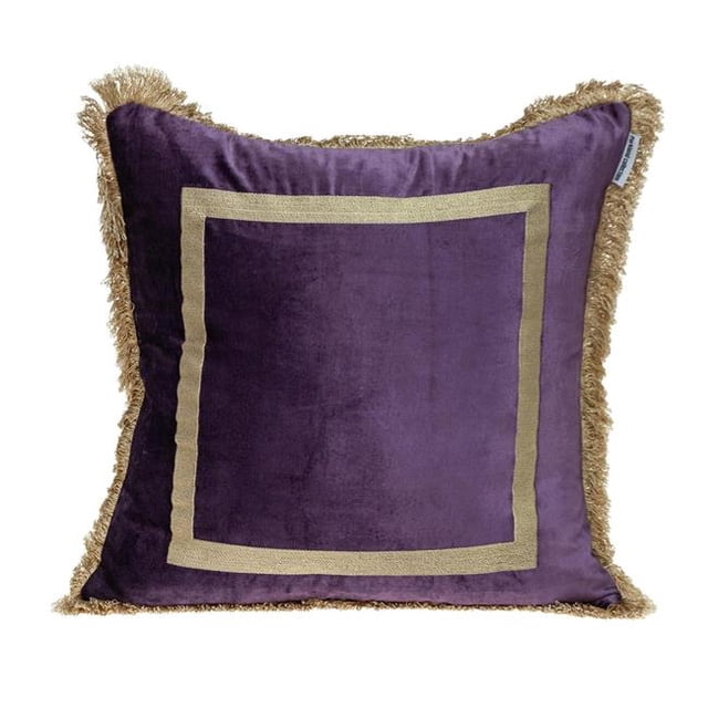 HomeRoots 402693 Boho Purple with Gold Fringe Decorative Square Throw Pillow