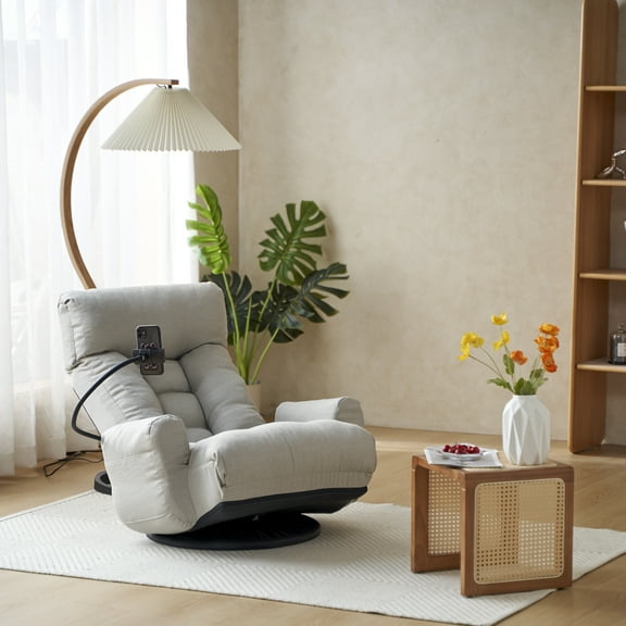 Adjustable Gaming Lounge Chair, 360 Degree Swivel Recliner with Head and Lumbar Support, Ergonomic Sofa Chair for Living Room, Game Room, Office, Gray