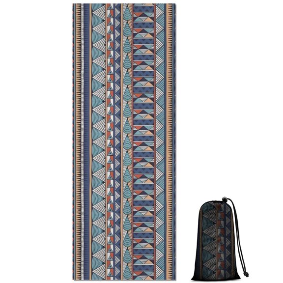 Blue Boho Tribal Triangles and Arrows Pattern Hot Yoga Mat Towel Non Slip for Hot Yoga - Quick-Drying Yoga Mat Cover with 4 Corner Pockets with Travel Bag - Hot Yoga Towel Non Slip 70"x26"