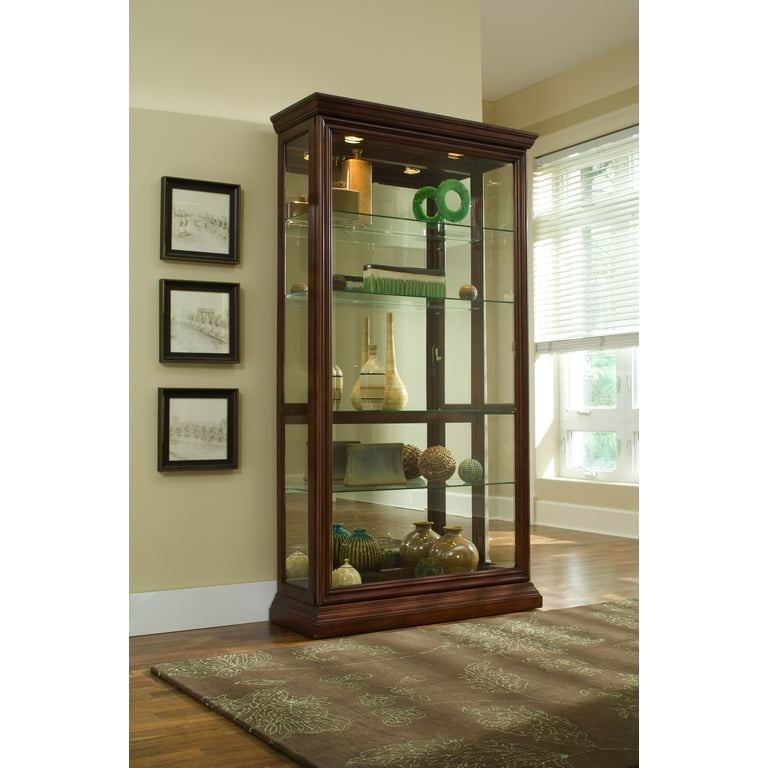 Home Meridian Lighted Sliding Door 4 Shelf Curio Cabinet In Cherry Brown Com Home Meridian Lighted Sliding Door 4, How To Take Sliding Door Off Curio Cabinet