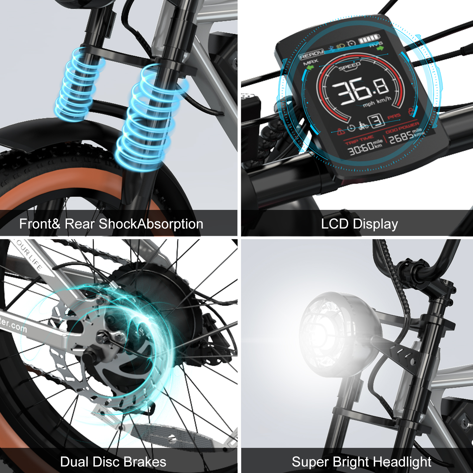 RCB 750W Electric Bike, 48V/15Ah Removable Li-Ion Battery, 20" 4.0 Fat Tire Electric Mountain Bicycle,15.5MPH Ebike for Adults UL2849