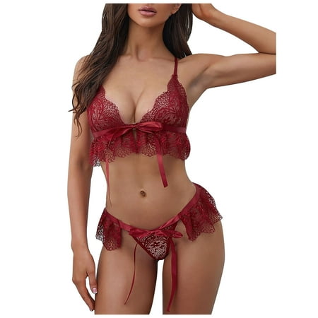

Sexy Lingerie for Women Plus Size Sexy Women Lingerie Lace Cross Ruffles Bandage Perspective Temptation Babydoll Underwear Panties Underpants Sleepwear Suit Lace Lingerie Set Cute