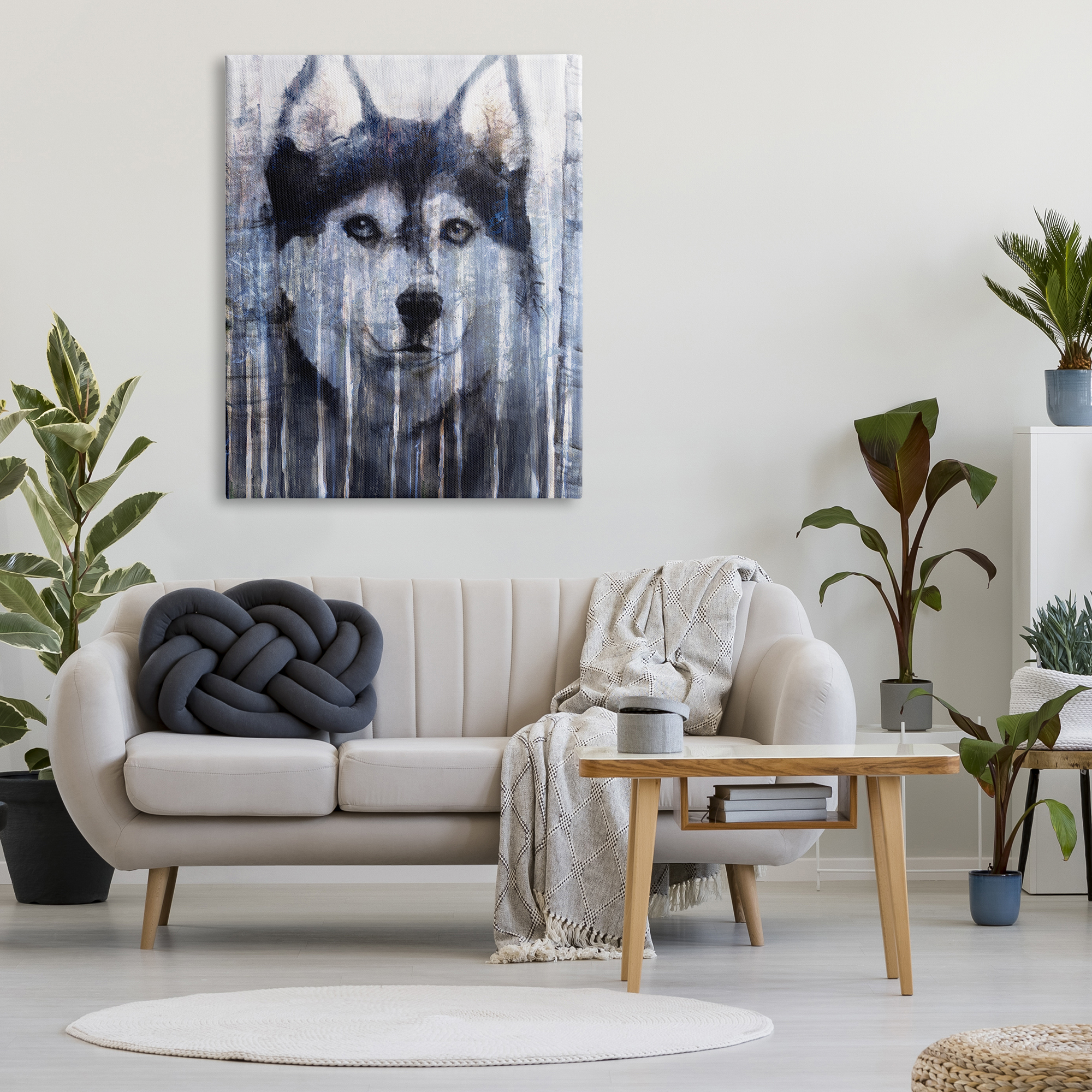 Stupell Industries Smiling Husky Dog Rustic Birch Tree Overlay Graphic Art Gallery Wrapped Canvas Print Wall Art, Design by Kamdon Kreations