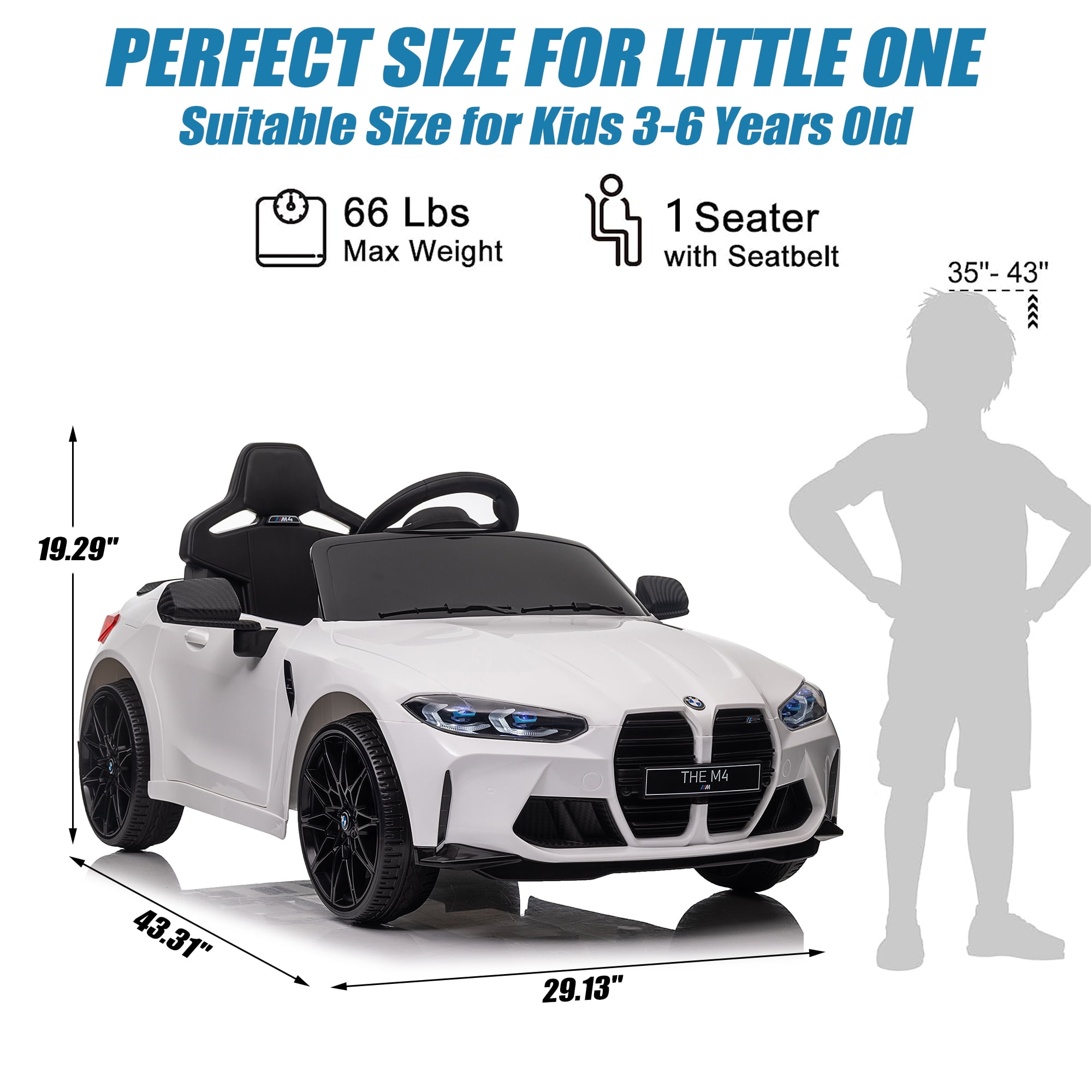 12V Ride on Cars with Remote Control, Licensed BMW M4 Battery Powered Ride on Toys for Kids Boys Girls Gifts, Kids Electric Cars Vehicle with Music, Bluetooth, Story, USB/MP3 Port, LED Light, White
