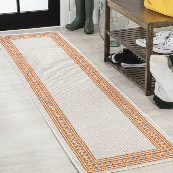 JONATHAN Y SANTA MONICA 2 x 8 Runner Rug, Lucia Diamond Border - Cream/Orange, SMB207F-28