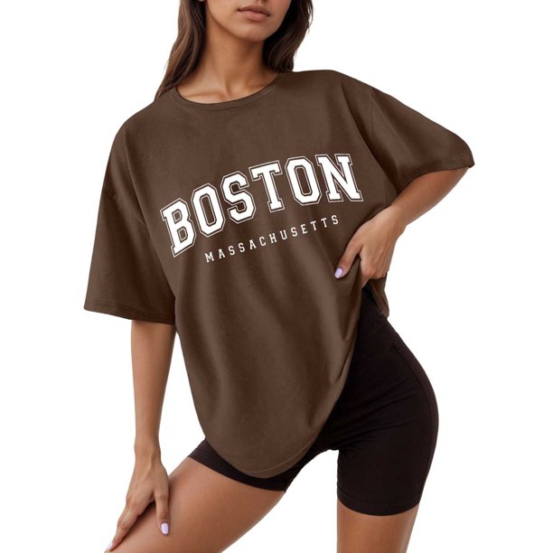 Camiseta holgada de manga corta y cuello redondo con estampado informal para mujer