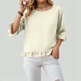thumbnail image 3 of Towmus Womens 3/4 Sleeve Tops Knit Cotton Ladies Blouses Crew Neck T Shirts for Women Loose Fit Ruffle Sleeve Tunic Tops, XL, Beige, 3 of 8