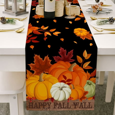 

Yubatuo Thanksgiving Table Runners 70 Inches Long x 13 Linen Holiday Pumpkins Fall Autumn Turkey Kitchen Dining Coffee Party Farmhouse Rustic Outdoor Decor Table Runner