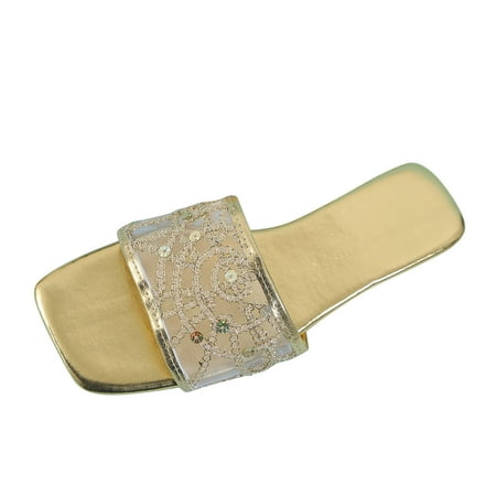 

Cathalem Ladies Fashion Summer Sequins Decorated Breathable Mesh Square Toe Flat Beach Slippers Gold 37