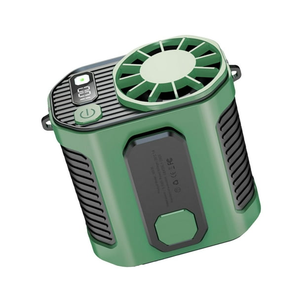 Ventilador de cintura portátil, compacto, recargable y ajustable, con 100 velocidades y manos libres. Verde
