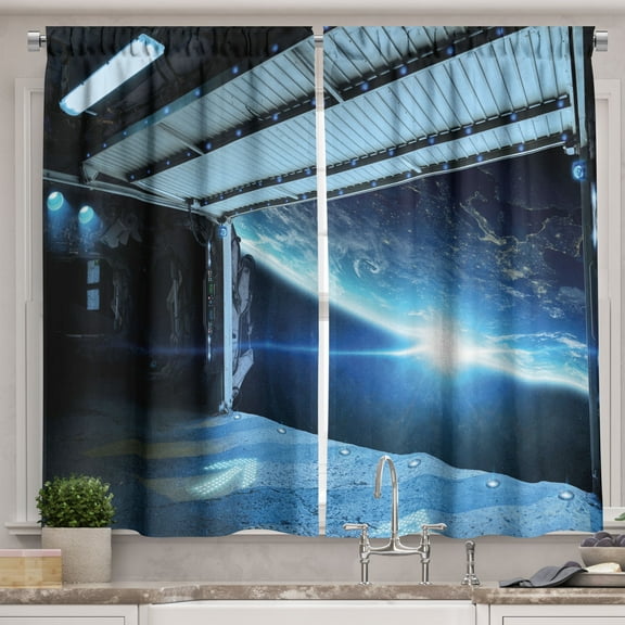 Ambesonne Space Kitchen Curtains, Stars Galactic Journey, 55"x30", Grey Blue