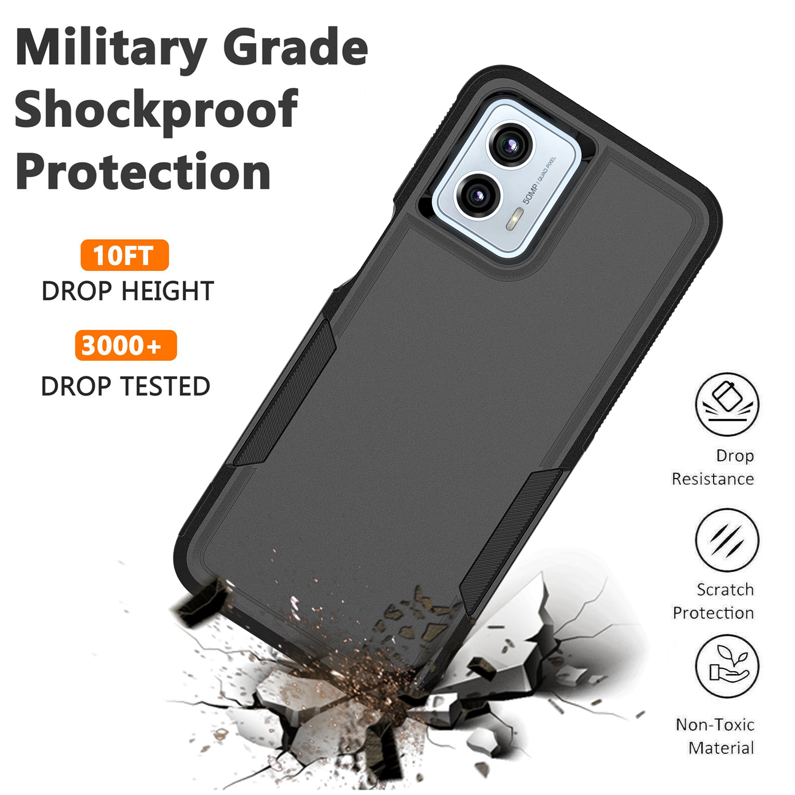 Njjex Moto G 5G 2023 Hybrid Shockproof Case, Black photo 5