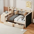 thumbnail image 3 of MODERNLUXE Twin Size Daybed with 2 Drawers, L-Shaped Platform Bed Frame with Storage Shelves,Cabinets & Side Table, Twin Bed for Living Room Bedroom,Beige, 3 of 7