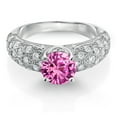 thumbnail image 2 of Gem Stone King 925 Sterling Silver Pink Created Sapphire and White Moissanite Engagement Ring for Women (2.00 Cttw, Round 7MM, Gemstone September Birthstone, Size 8), 2 of 3