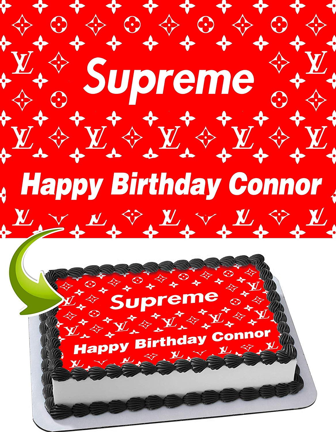 Supreme Louis Vuitton Nike - Edible Cake - 11.7 x 17.5 Inches 1/2 Sheet rectangular -