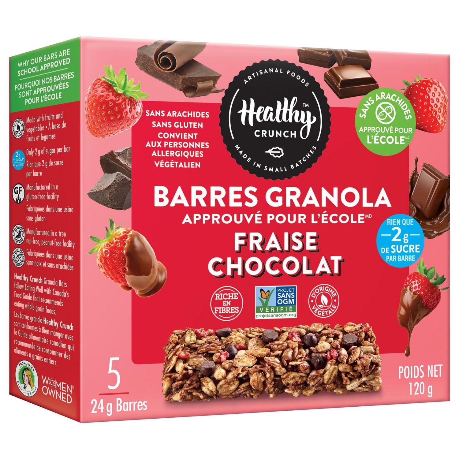 Healthy Crunch Chocolate Strawberry School Approved® Granola Bars (Allergen-free, Gluten-free, Dairy-free, Nut-free, Peanut-free, Vegan, Lower in Sugar), Chocolate Strawberry Granola Bars (120 g)