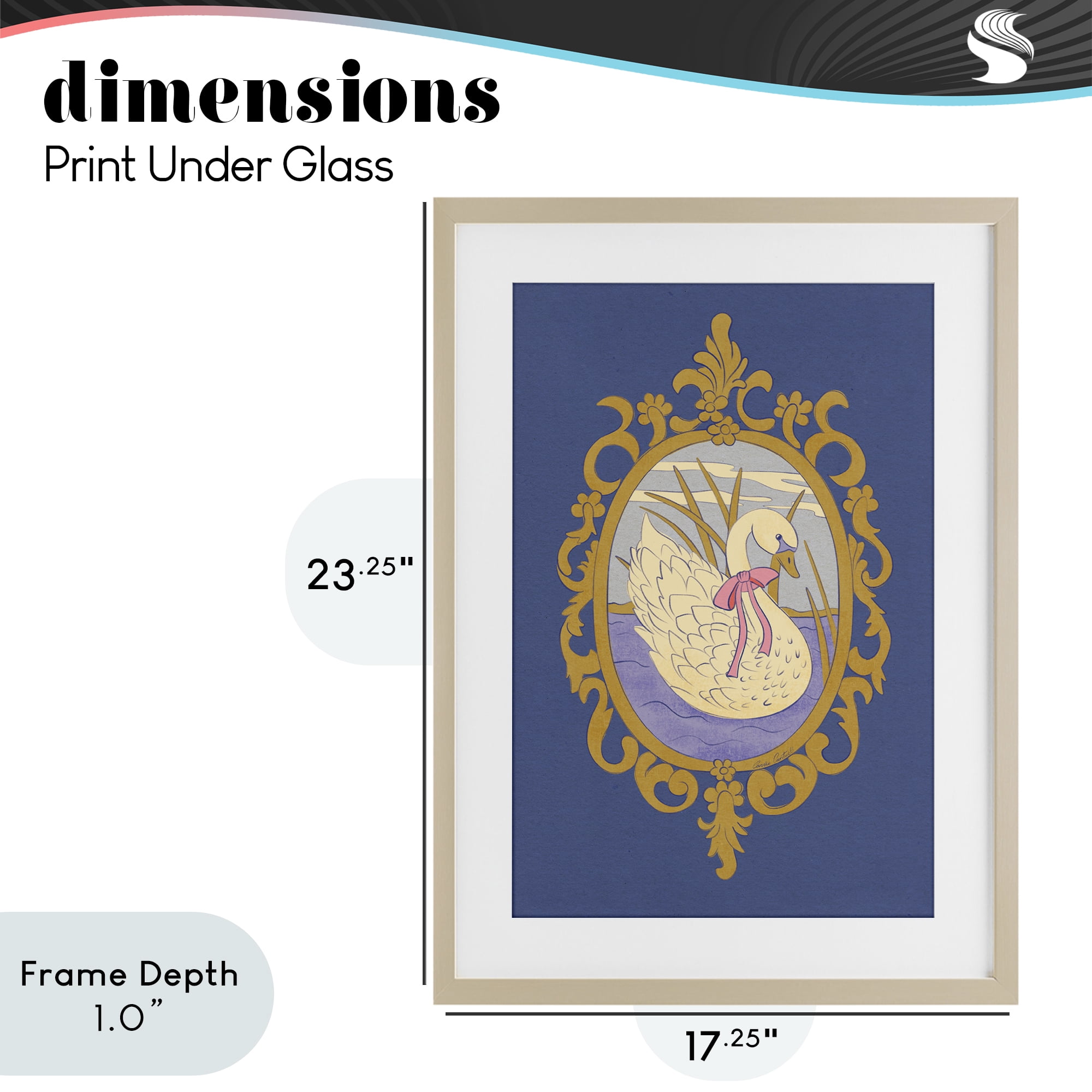 Stupell Industries Swan and Ornate Pattern Birch Framed Print Under Glass, design by Carrie Cantwell