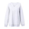 thumbnail image 4 of Women's Oversized V-Neck Sweatshirt, Soft Solid Color Pullover Top with Long Sleeves, Comfortable Loose Fit Casual Shirt, Breathable Everyday Wear for Fall Season and Leisure Activities White XL, 4 of 5