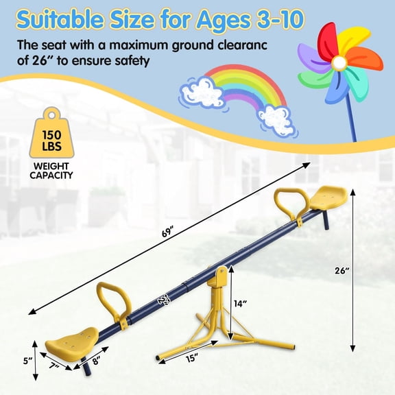 Teeter Totter, Seesaw for Kids Outdoor for Ages 3-10, Sit and Spin See Saw for Toddler with 360 Degree Rotating, Kids Outdoor Play Equipment for Home, Backyard, Christmas Birthday Gift