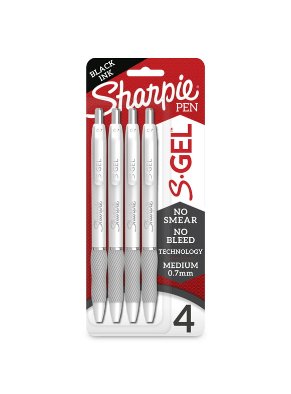 Sharpie S-Gel, Gel Pens, Medium Point (0.7mm), Black Ink, Pearl White Barrel, 4 Count