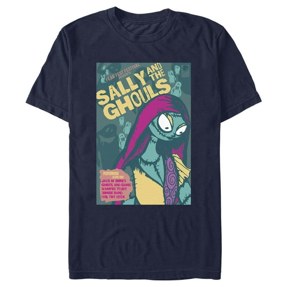 Men's The Nightmare Before Christmas Sally and the Ghouls Festival Poster Graphic Tee Navy Blue Medium
