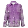 thumbnail image 4 of Purple Womens Blouses Women's Long Sleeved Printed Button Down Shirt Ladies Tops and Blouses, 4 of 5
