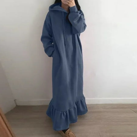 zanvin Womens Maxi Long Hoodie Dress Thicken Fleece Lined Pullover