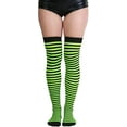 thumbnail image 2 of ToBeInStyle Womens Opaque Hoseiry Thin Striped Thigh High Stocking - One Size - Black w/ Neon Green Stripes - One Size, 2 of 6