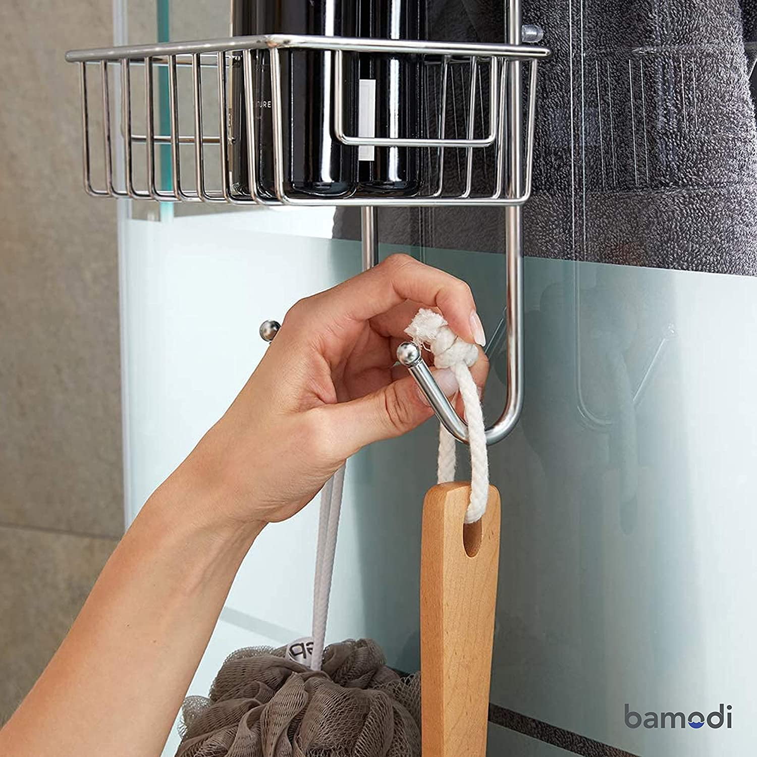 Splash Home Aluminum Kohala Shower Caddy Bathroom Hanging Head Two Basket Org... 