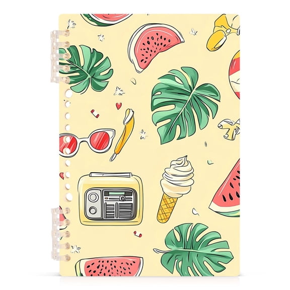 Haosy Sunglasses Watermelon Ice Cream Leaf Notebooks 1-subject Journal 60 Sheets A5 College Ruled Paper Detachable Ring 8.3"x5.7"