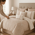thumbnail image 4 of Ergode 8 Piece Comforter Set - Sophisticated Charm, Diamond Quilting, Blush & Taupe Damask Print, Ultra-Soft Microfiber, Matching Shams & Euro Shams, 4 of 8