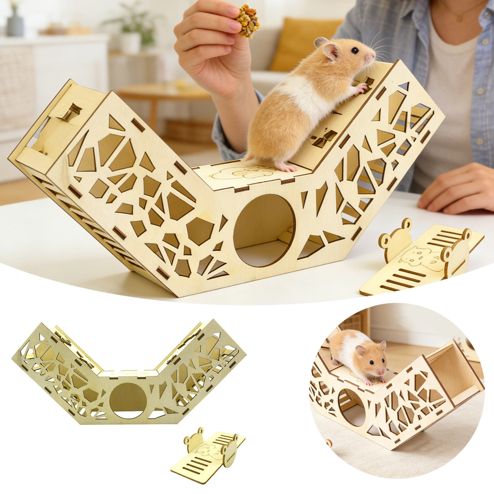 Wooden Hamster DIY Race Track Kit – Modular Exercise Activity Maze with Interlocking Channels, Small Pet Obstacle Course for Enrichment