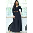 thumbnail image 2 of KOH KOH Long Sleeve Modest Fall Winter Evening Flowy Empire Waist Full Floor Length Cocktail Formal V-Neck Tall Maxi Dress Gown Abaya For Women Slate Gray Grey X-Large US 14-16 NT021, 2 of 6