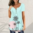 thumbnail image 2 of JGGSPWM Women Tops Plus Size Hide Belly Tunic Short Sleeve T Shirts 2023 Summer Button Up Henley Shirts Cute Tshirt Dressy Casual Blouses Pleated Swing Tunics 6-HawaiiMint Green XL, 2 of 5