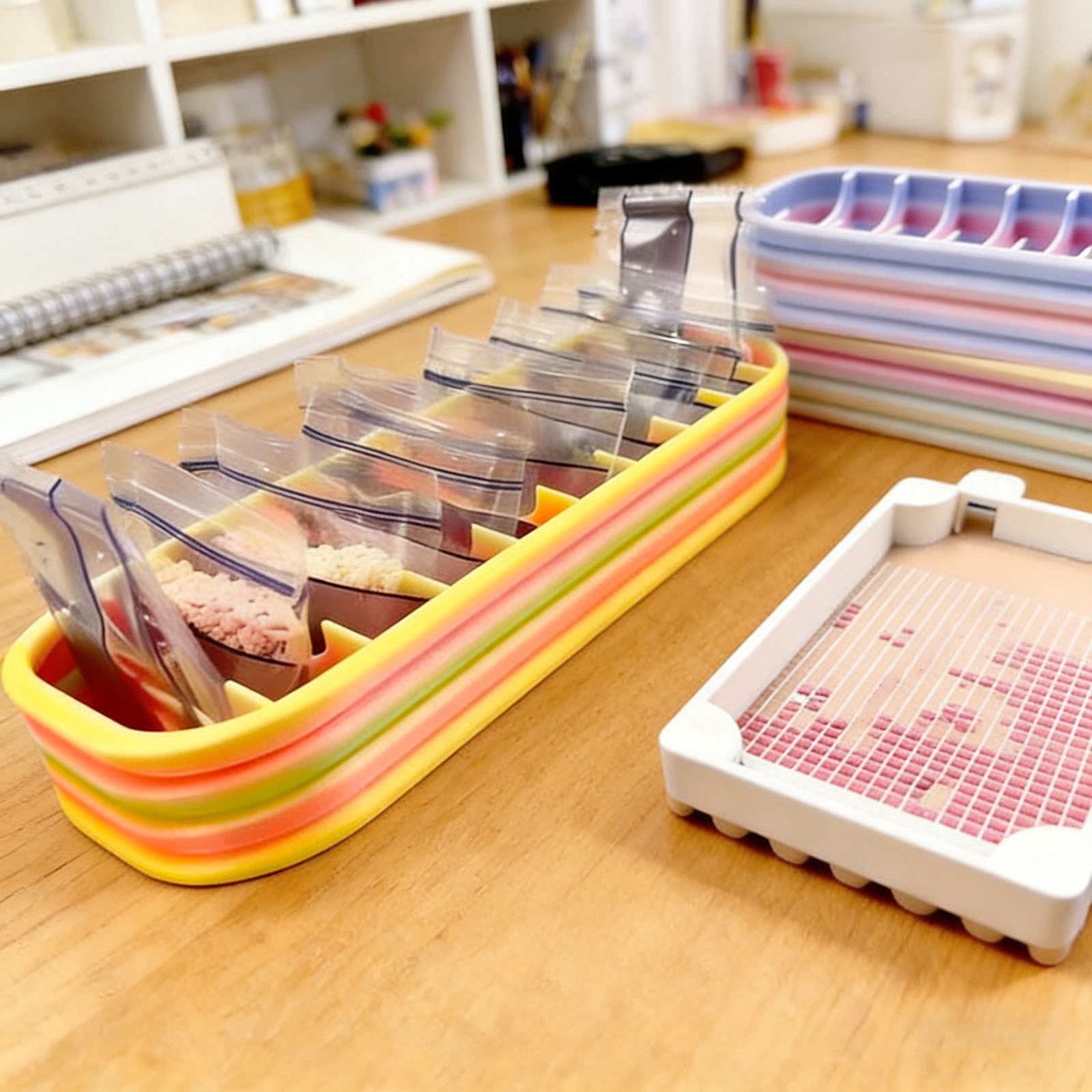 6Pcs Diamond Art Storage Case, 10 Compartment Craft Organizer for Diamond Painting Supplies Beads Drills Pens Tools, Portable Storage Box for Painting Trays