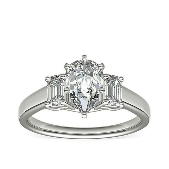 1.00 T.C.W Pear Cut Real Diamond Stunning Three Stone Designer Ring for Wedding Solid 14K White Gold Size 7