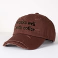 thumbnail image 5 of works well with coffee Letter Embroidered Color Block Trucker Hat Unisex Adjustable Cotton Breathable Fashion Cap for Travel Daily Wear, 5 of 6
