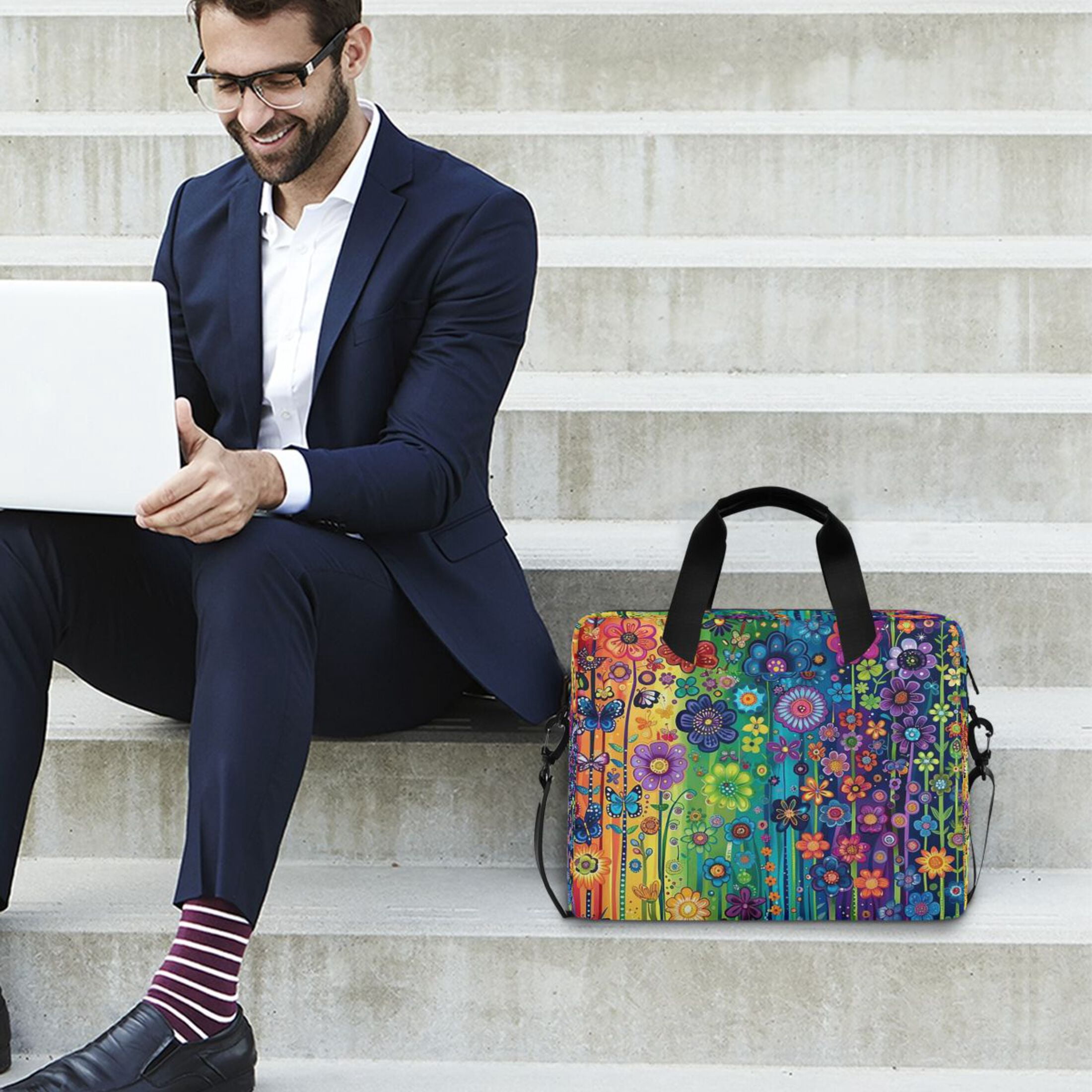 Laptop Bag Laptop Briefcase 15.7 x 3 x 11.8 Inches Laptop Bag Briefcases Laptop Storage Travel Laptop Bag Work Laptop Bag Purple Flowers and Butterflies