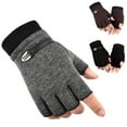 thumbnail image 4 of Naierhg 1 Pair Ribbed Cuffs Patchwork Color Thickened Fleece Lining Gloves Winter Half Finger Shockproof Non-Slip Sports Gloves Brown, 4 of 8